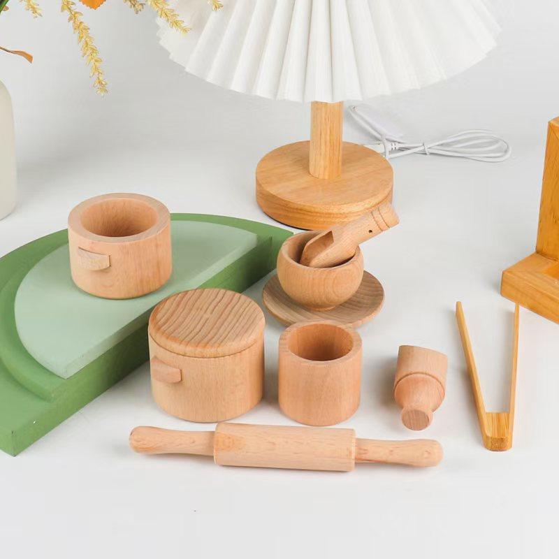 1Set Tea Set Toy Set, Wooden Home Simulation Kitchen Utensils, Puzzle Solid Wood Kitchen Toys, Children s Day Gifts