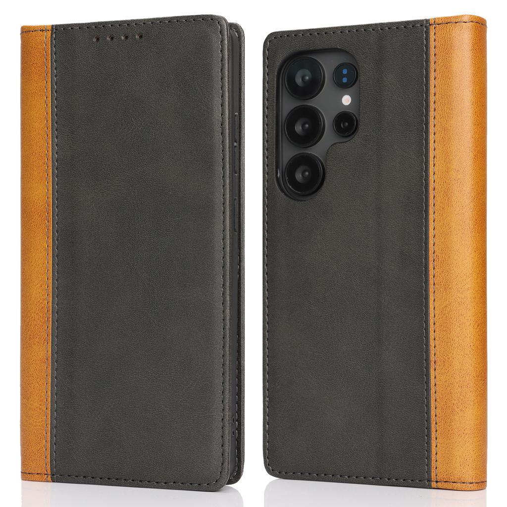 For Samsung Galaxy S25 Ultra Case Calf Texture 3 Card Slots Color Splicing Leather Phone Cover