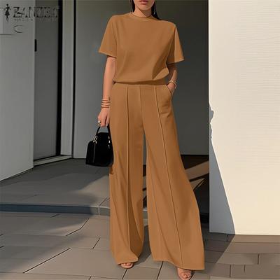 Women Short Sleeve Blouse and Wide Leg Pants Casual Two Piece Sets