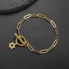 Teamer Je Star of David Toggle Bracelet for Women Men Stainless Steel Paper Clip Chain Gold Color Bracelet Amulet Jewelry