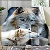 Autumn Sleeping Wolf Cub Fleece Blanket, Cute Animal Throw