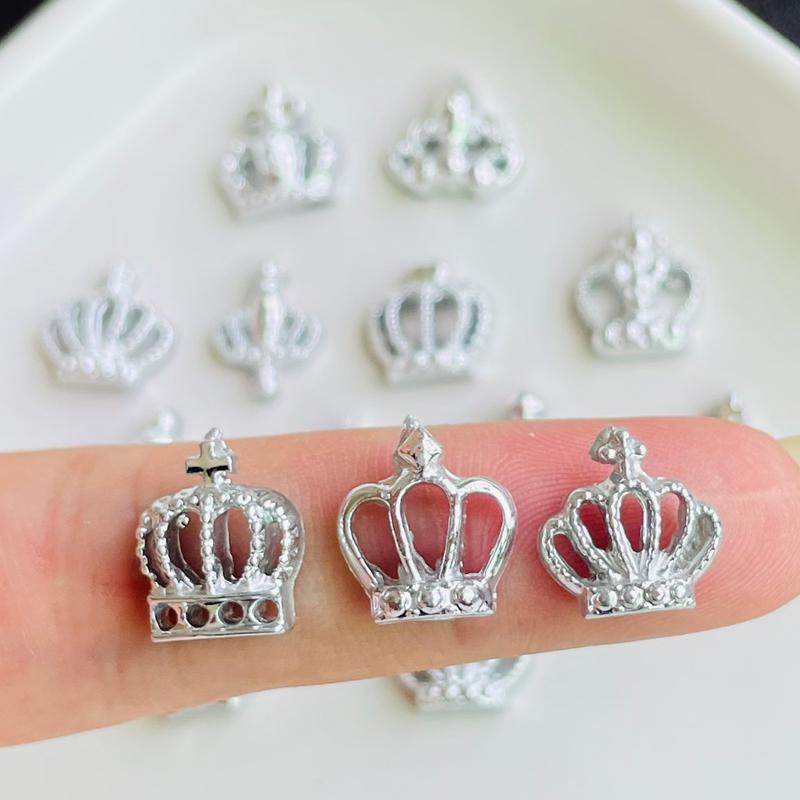50 Pcs Mini Multiple Styles Of Silver Crowns Series Nail Art Flatback Resin Figurines Diy Atures Scrapbook Decor Crafts A137