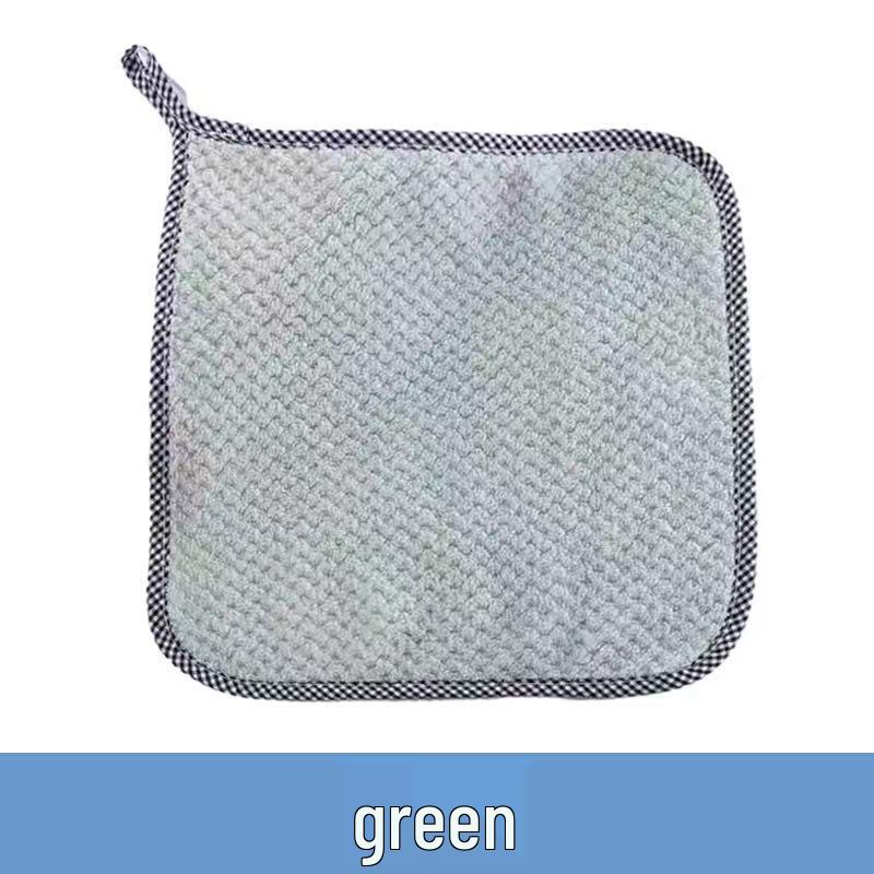 

Thickened Coral Fleece Dishcloth - Absorbent Pineapple Waffle Kitchen Towel 25*25 cm зелёный