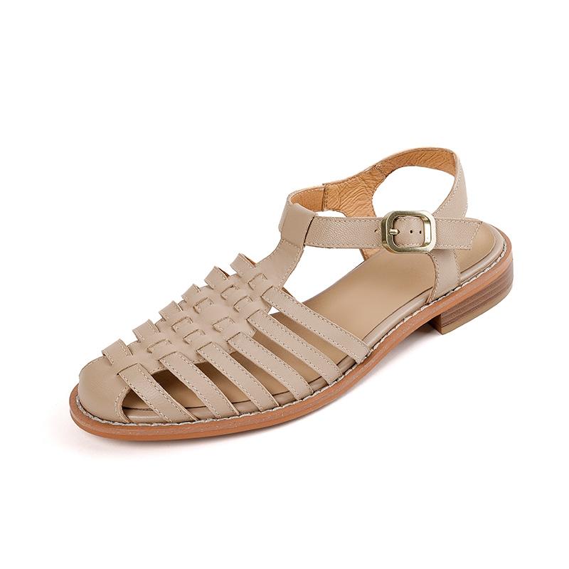 Sandales pour femmes en cuir véritable à bout ouvert et talon bas Chaussures pour femmes 2024 Chaussures d'été pour femmes Chaussures de gladiateur ajourées Sandalias Mujer