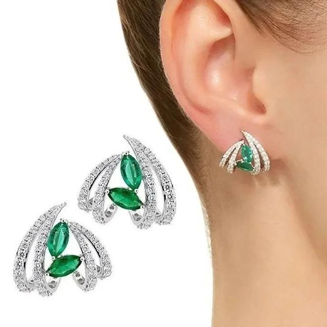 New Popular Women'S Pendant Emerald Earrings Retro Party Accessories With Bright Green Zirconia Elegant  Jewelry Gifts