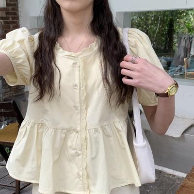 Hemden Damen Elegant Süß Preppy Stil Niedliche Sommeroberteile Kurze Puffärmel Neuankömmling Stilvoll Koreanisch Camisas Mujer Vintage Rein