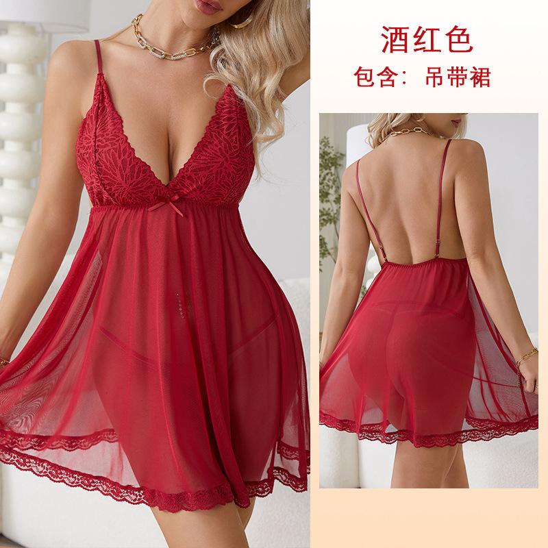 

Сексуальная сексуальная подтяжка кружево чистое желание искушение пижама полая перспектива сетчатая ночная рубашка L