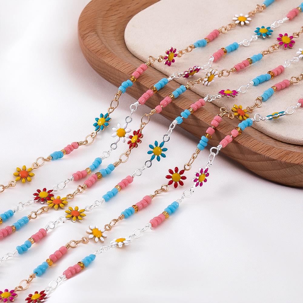 0.5M 1M 2M Bohemian Beach Floral Foot Anklet Chain Bracelet Neckalce Component Fashion Colorful Daisy Jewelry Making Accessories