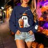 Unisex Halloween Print Long Sleeve Neck Pullover Sweatshirt, Lightweight Casual Top for Men and Women