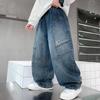 2025 New Boys' Loose Wide-Leg Denim Pants - Stylish and Comfortable for Teens