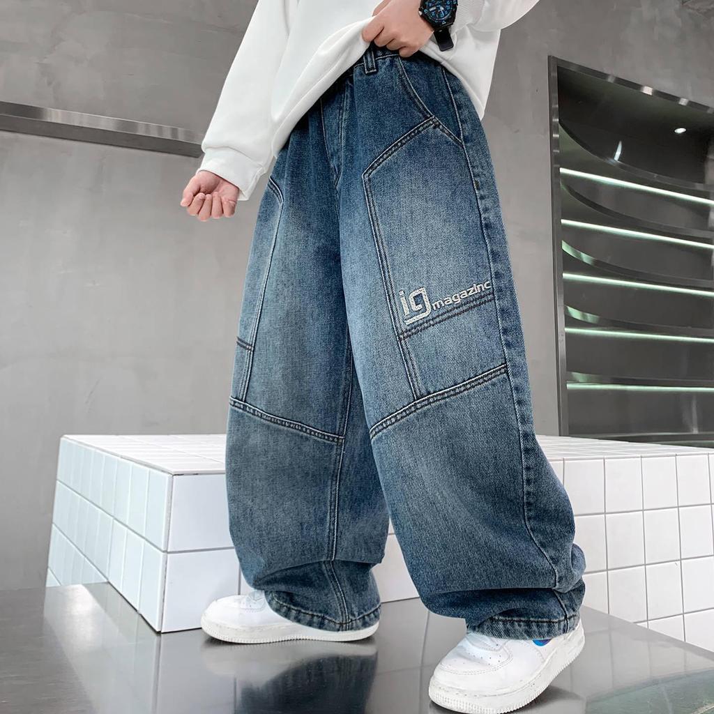 2025 New Boys' Loose Wide-Leg Denim Pants - Stylish and Comfortable for Teens