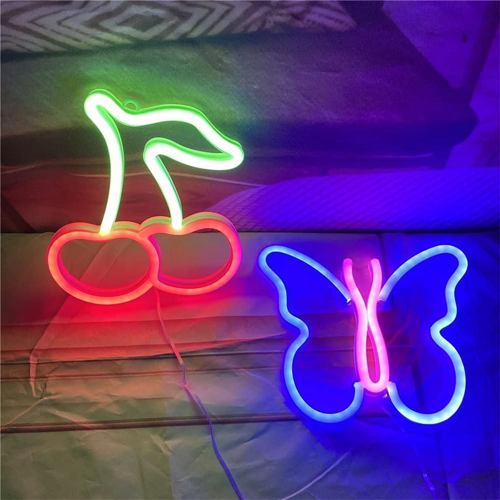 Cherry Neon Sign Lamp with USB or Battery Power Supply, Suitable for Children's Room, Bedroom, Bar, Restaurant, Game Room, Chris