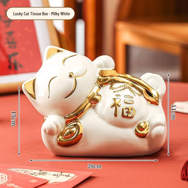 Lucky Cat Ceramic Tissue Box - Decorative Napkin Holder for Home or Restaurant.