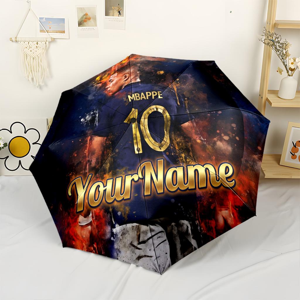Mbappe Personalized Name Umbrella Compact Travel Automatic Umbrella with 8-Rib Foldable Design for Outdoor Daily Use Elegant Birthday/Christmas Gift