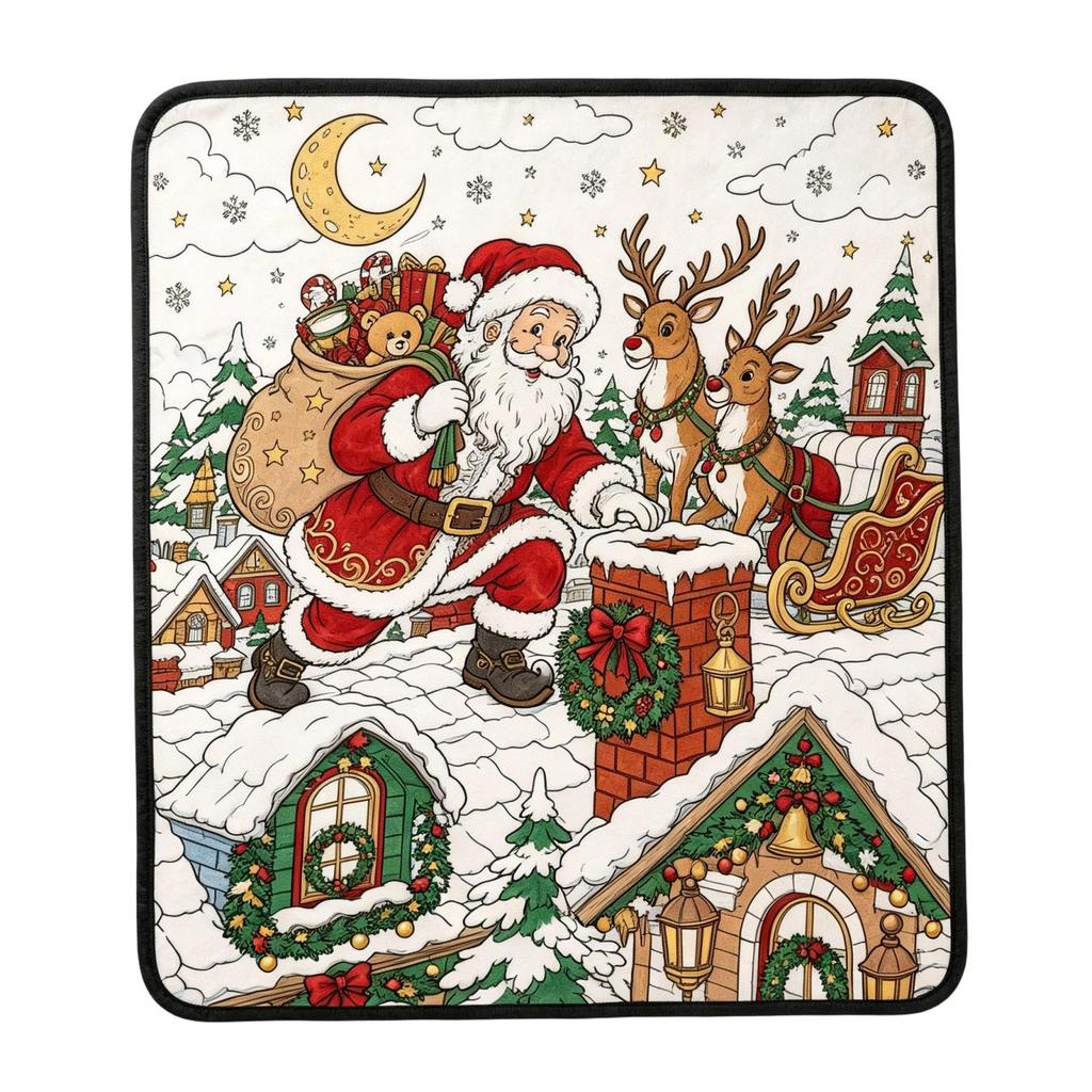 Christmas Doodle Coloring Blanket with Watercolor Pens, Soft Velvet for Creative Fun, 150 130 Cm