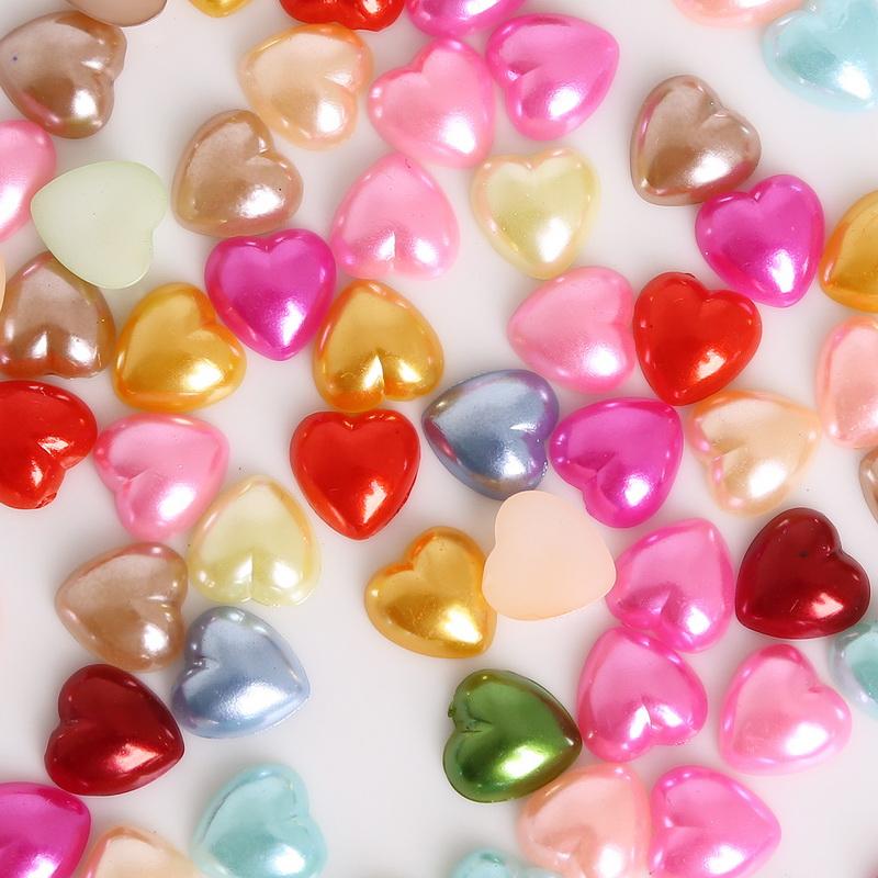 50-300Pcs  Cheap Imitation Plastic Half Pearl Heart Beads Flatback Cabochon Scrapbooking Craft 3/4/6/8/10/12mm Pick Size