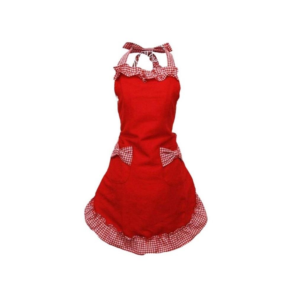 Ruffle Trim Kitchen Apron Bow Detail Halter Neck Apron Vintage Baking Apron  Home Use