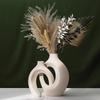 2pcs Modern White Ceramic Vase for Home Decor, Circle Matte Hollow Flower Vases Nordic Boho Ins Style for Wedding Dinner Table Living Room Office