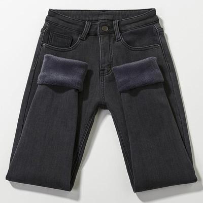 Fluwelen jeans met hoge taille in Koreaanse stijl: Warme, Elastische, Slim-Fit Kokerbroek voor Dames - Perfect voor Herfst en Winter