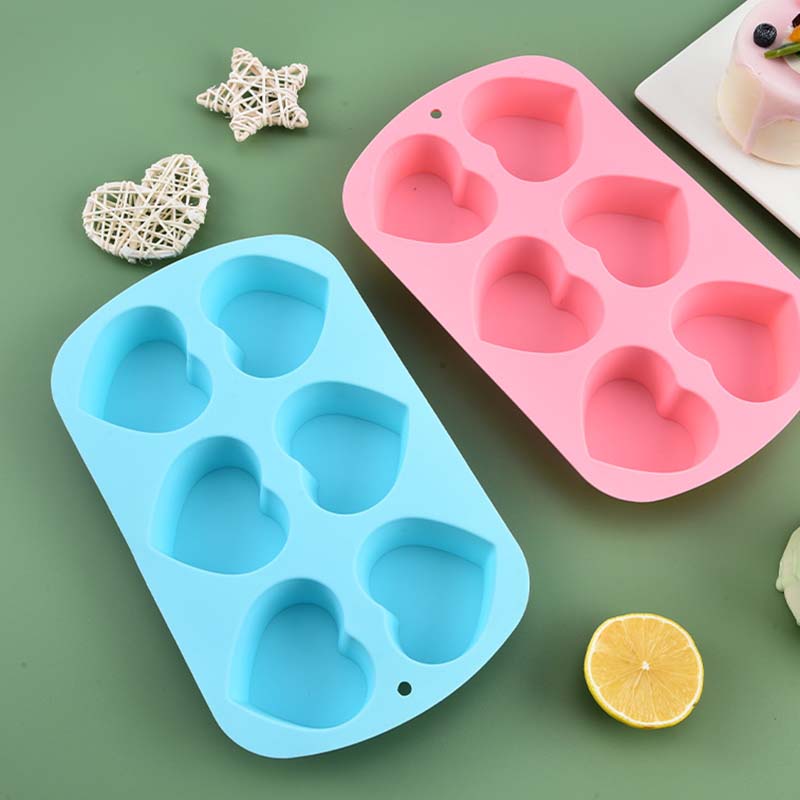 WTEMPO 1PC 6 Cavities Creative Love Shaped Silicone Bread Cake Mold Solid Color Simple DIY Soap Glue Crafts Handmade Mold