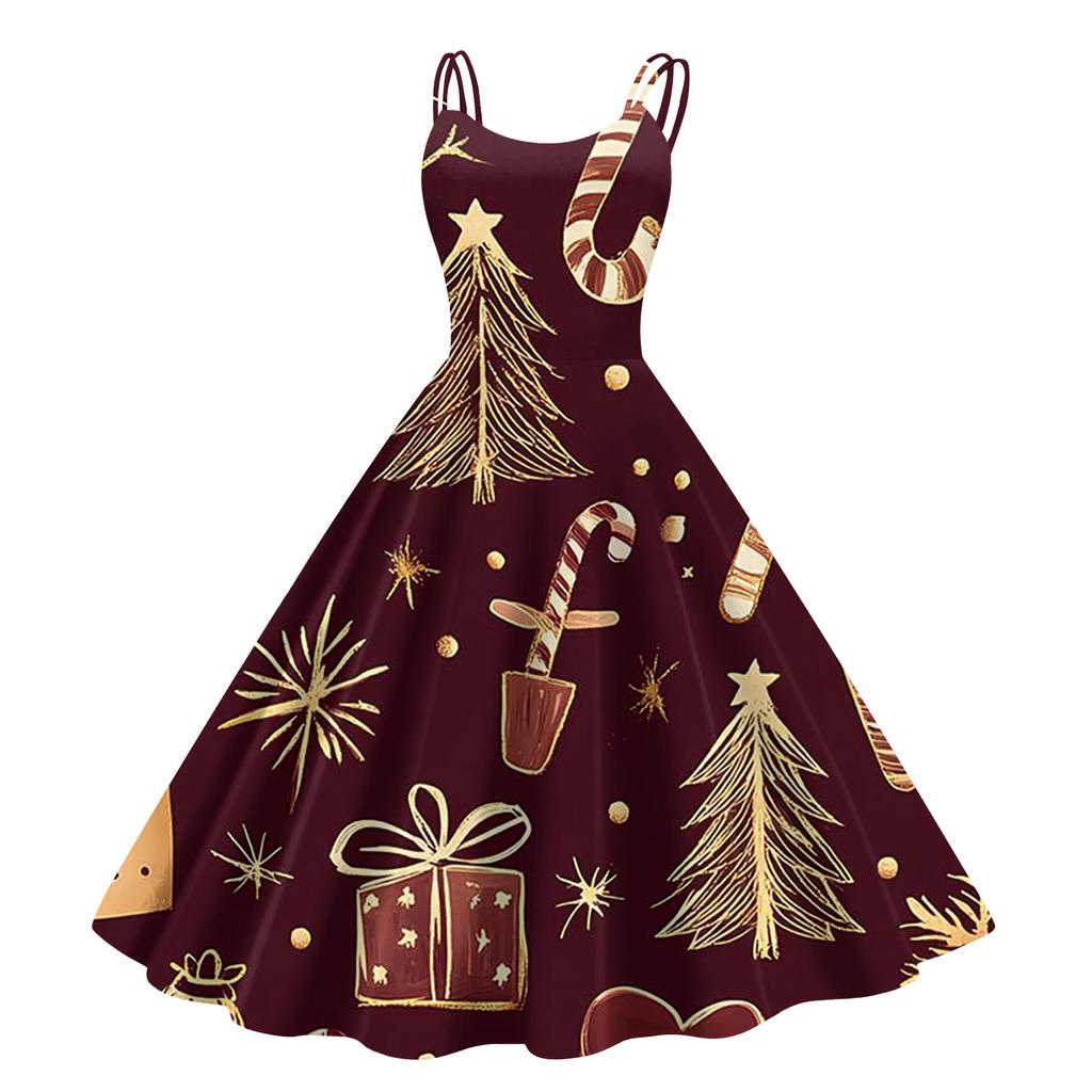 Kindermode Lässig Weihnachts-Print Sexy Schulterfrei Punk Retro Kleid