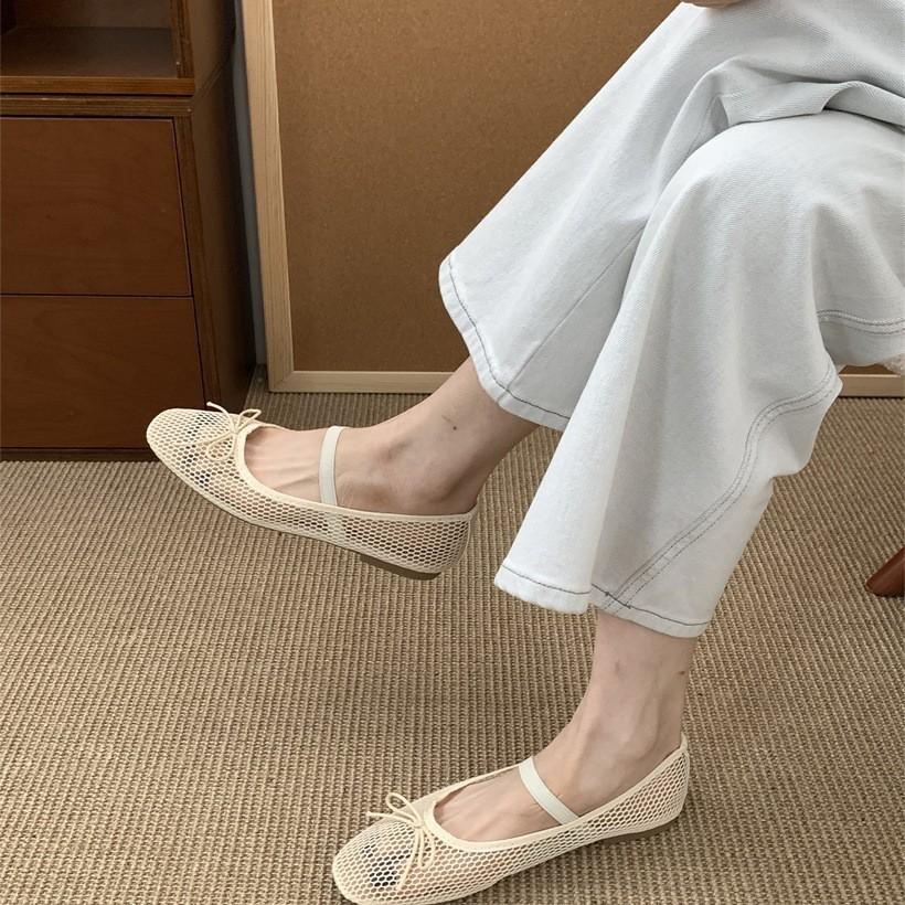 Flat Mary Jane shoes women's shoes spring and autumn 2025 new niche design mesh bow single shoes