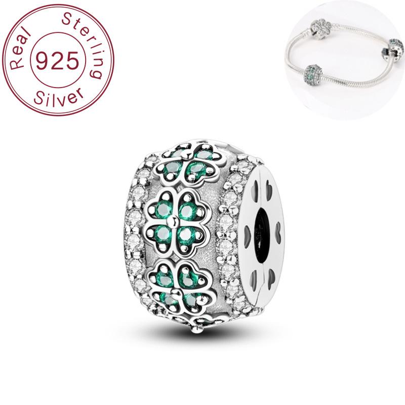 

Original Charm Bead 925 Pure Silver Lucky Clover Fixed Clip Suitable for Pendant Bracelet Women DIY Jewelry Making
