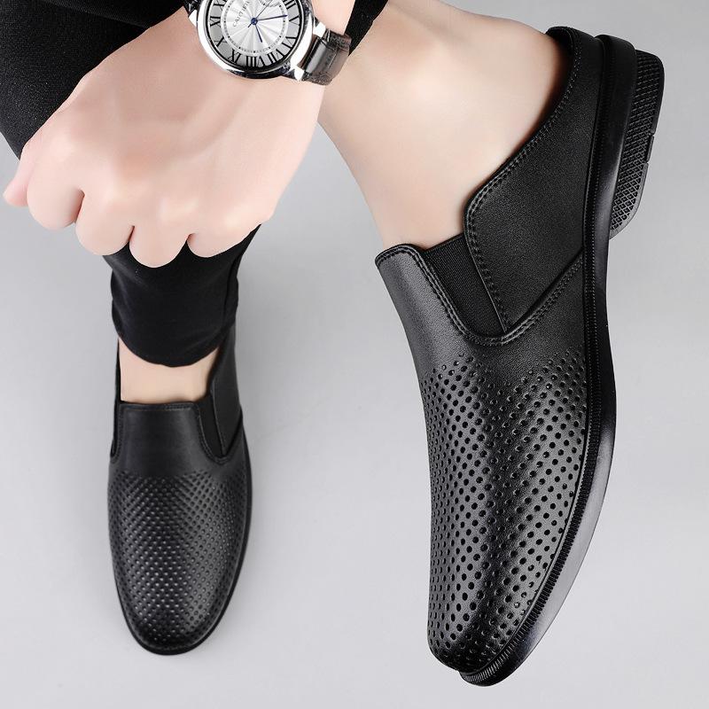 

Men s sandals summer breathable hollow leather shoes men s hole hole genuine leather business dress British Korean version sandals men s 45