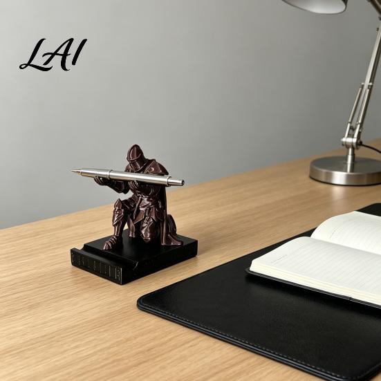 Scratch-resistant Desk Accessory Kneeling Knight Pen Holder 3D Printed Armor Warrior Unique Ninja Decor Organizer Executive Rest for Office,