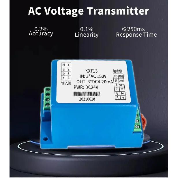 Analog Voltage Sensor Three-Phase 4-Wire AC220V 4-20mA RS485 Output AC 380V 465V Voltage Transmitter