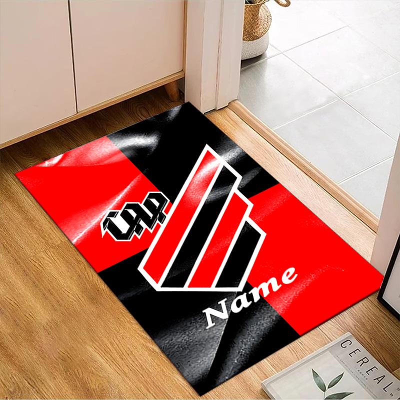 Custom Name Black Stripes Athletico Crest Rug Game Carpet, Floor Mat for Bedroom Living Room Entryway Rug, Home Decor Gift for Christmas Birthday
