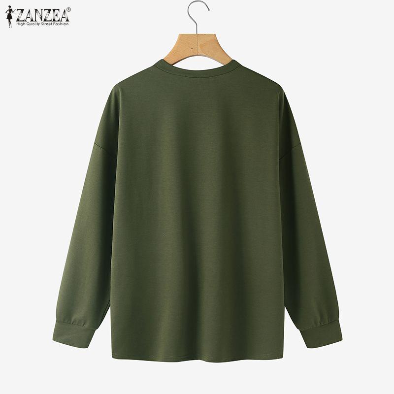 ZANZEA Women Casual Round Neck Long Sleeve Loose Thin Pullover Sweatshirts