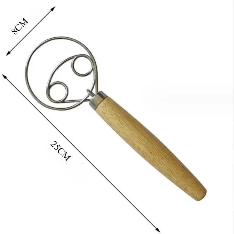 Cake Tools Danish Dough Whisk Stainless Steel Dutch Bread Dough Hand Mixer Wooden Handle Kitchen Baking Tools Artisian Blender