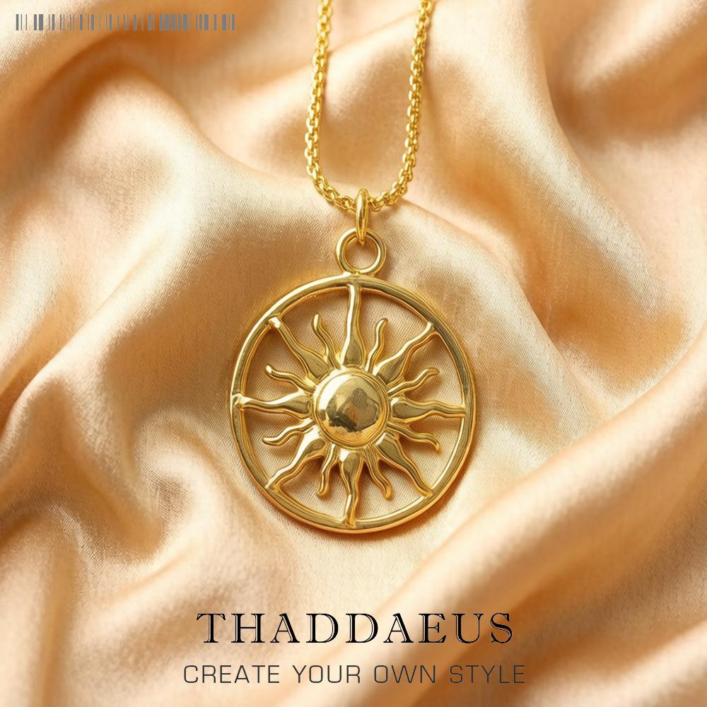 

Pendant Necklace Gold Color Sun,Link Chain Fashion Ethnic Jewelry Europe Style 925 Stering Silver Bijoux Gift For Men Women 45cm