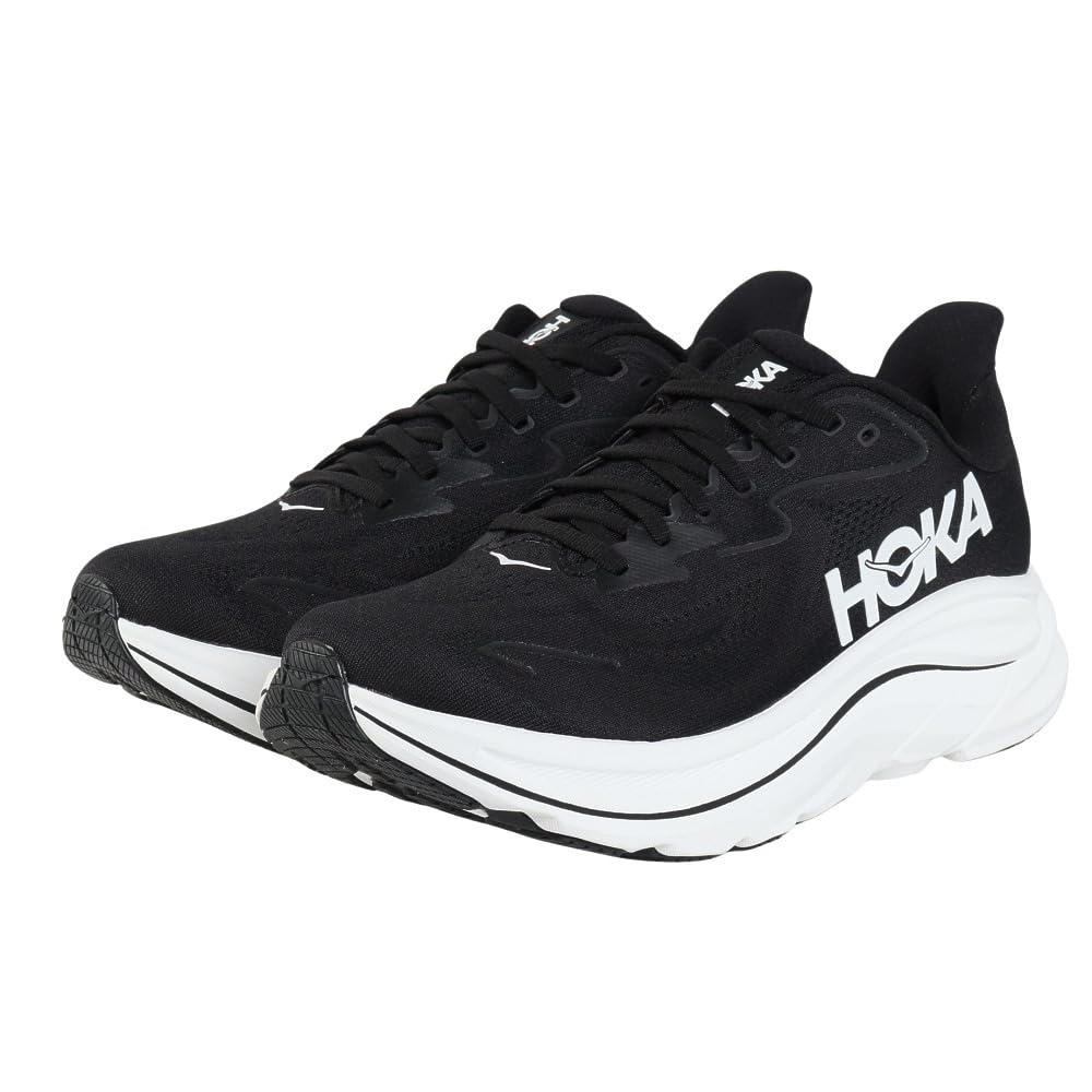 HOKA Clifton 10 Wide Running Black and White and Cushioned for Running and Walking and Shoes, (1162050-BWHT), Ultra-Lightweight (Black White/Size