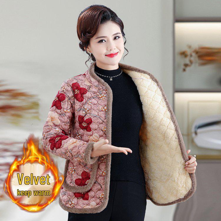 Mom’s New Style Retro Padded Jacket - Velvet Warmth, Small Cotton Coat for Middle-Aged and Elderly Women