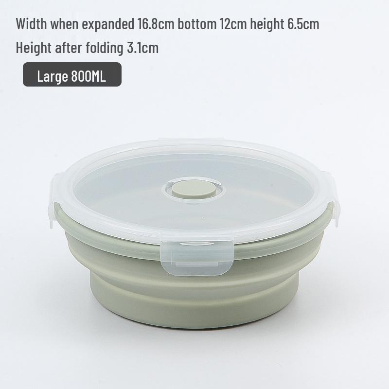 Silicone Collapsible Lunch Box - Round Food Storage Container for Outdoor Picnic or Travel.