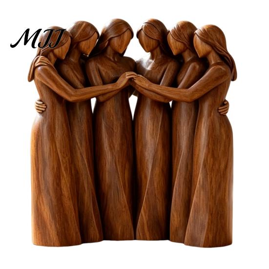 Thoughtful Gifts for Sisters Sisterhood Wooden Figurine, Handcrafted Friendship Sculpture Living Room Fine Carved Statuettes Bedroom Tabletop