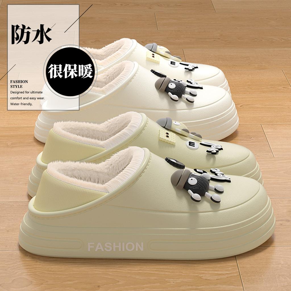 Autumn and winter waterproof cotton slippers 2025 new indoor plush warm outer wear thick-soled lightweight cotton shoes