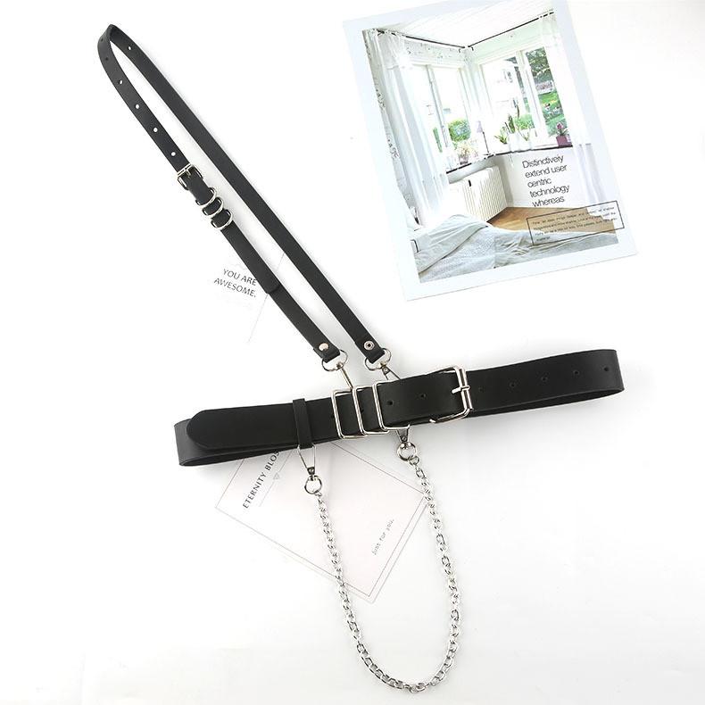 

Fashion Womens Metal Belt With Chain Decor For Summer Casual Wear Square Buckle