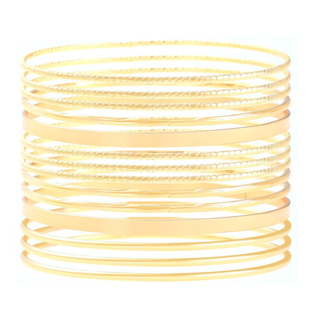 Conjunto de Pulseras de Aleación Dorada Estilo Étnico para Mujer - Colección de Pulseras Retro de Diez Piezas