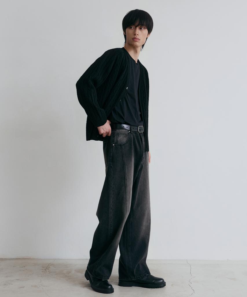 Nodu Cable Saddle Crop Cardigan [Black]