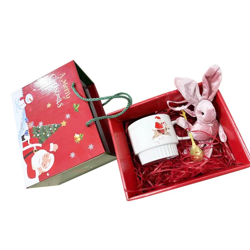 Santa Claus Ceramic Mug Christmas Gifts Coffee Cup with Gift box and spoon Rabbit doll Breakfast Milk Cup Home/Office Water Cup