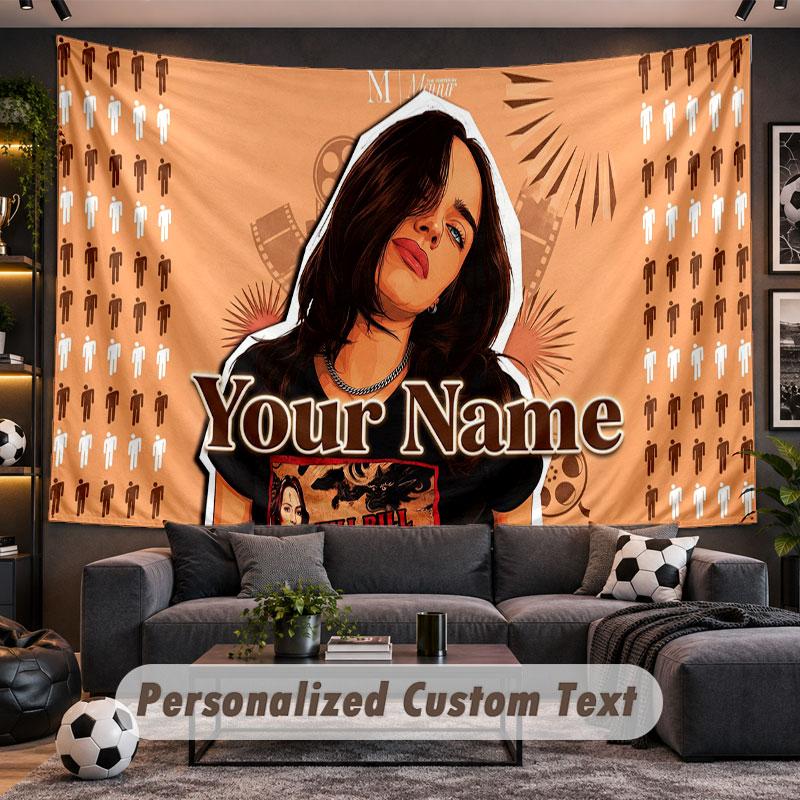 Wall Hanging Tapestry Custom NameBillie Eilish Pattern Personalized Printed Fabric Wall Decor