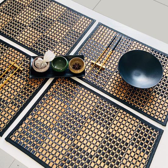 Bamboo Woven Placemat Retangle Shape Thickened Heat-Resistant Oil-Resistant Non-Slip Parties Weddings Banquets
