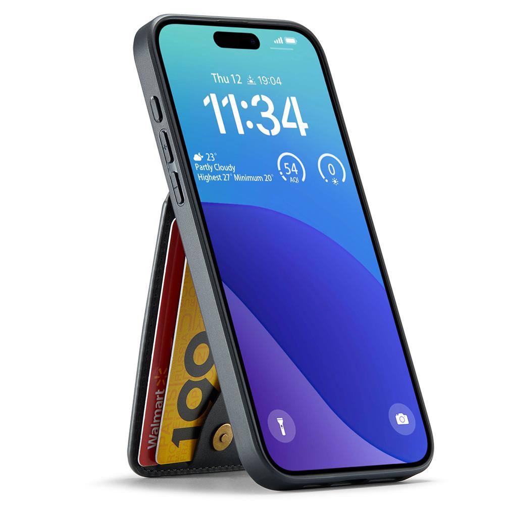 FIERRE SHANN For iPhone 16 Plus Case Card Holder Kickstand Leather RFID Blocking Back Cover