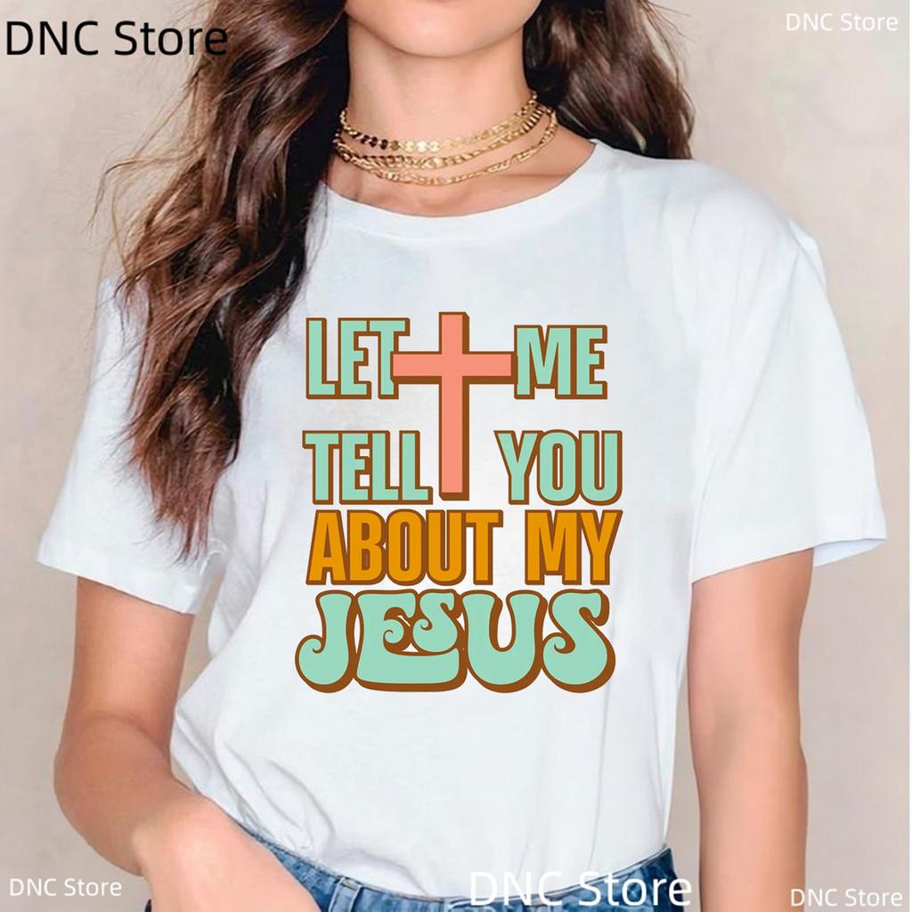 Retro Western Happy Easter Jesus Letter Print Femne Tshirt Fashion Harajuku White O-Neck Shirt Tops Women'S T-Shirt Wholesale