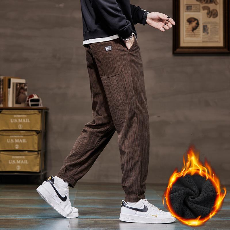 Trendy Boao Men's Striped Velvet Pants: Warm, Elastic Waist, Perfect for Autumn/Winter