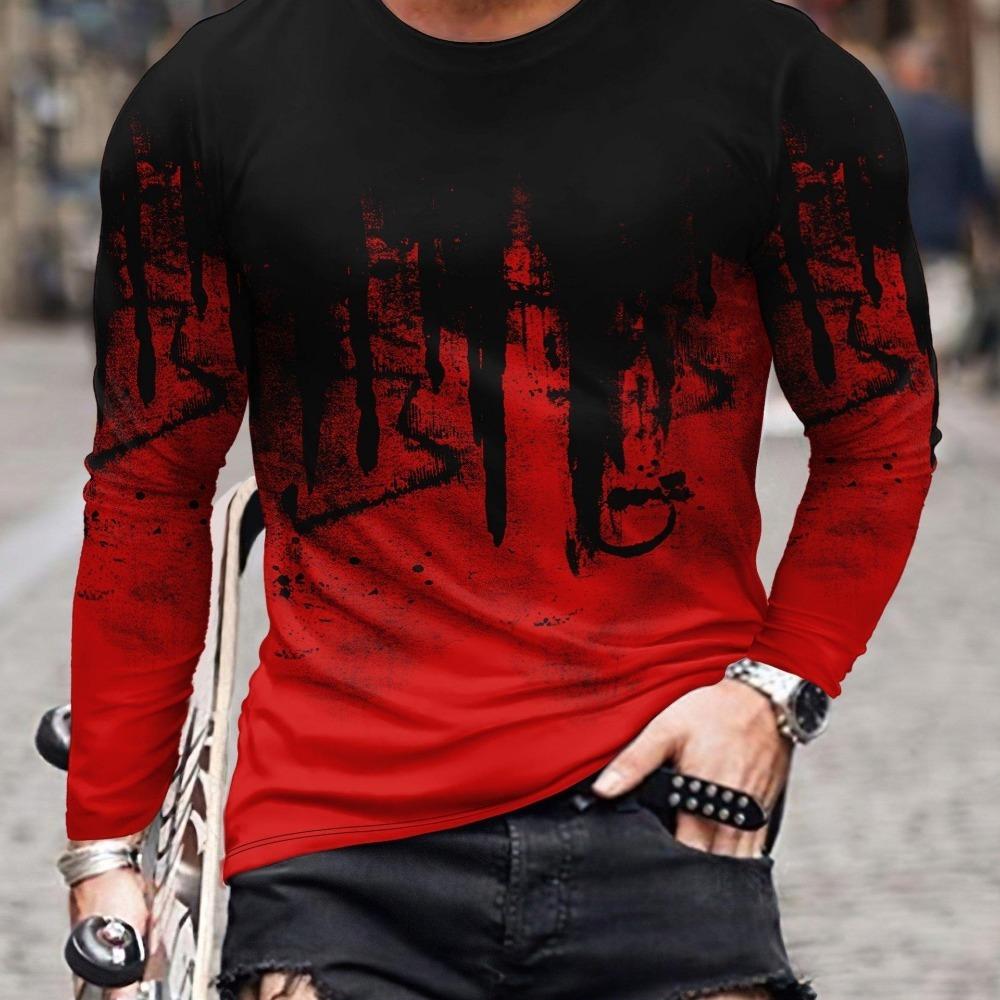 New 3D Printed Street Trendy Loose Casual Men's Round Neck Long Sleeved T-shirt