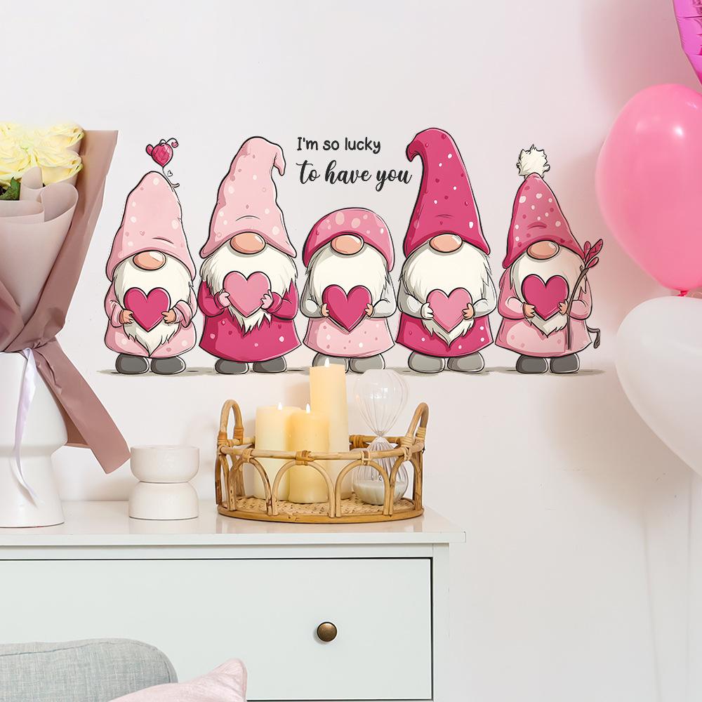 On Valentine's Day, The Dwarf Holds The Heart-shaped Living Room Home Decoration and Beautification Self-adhesive Wall Stickers